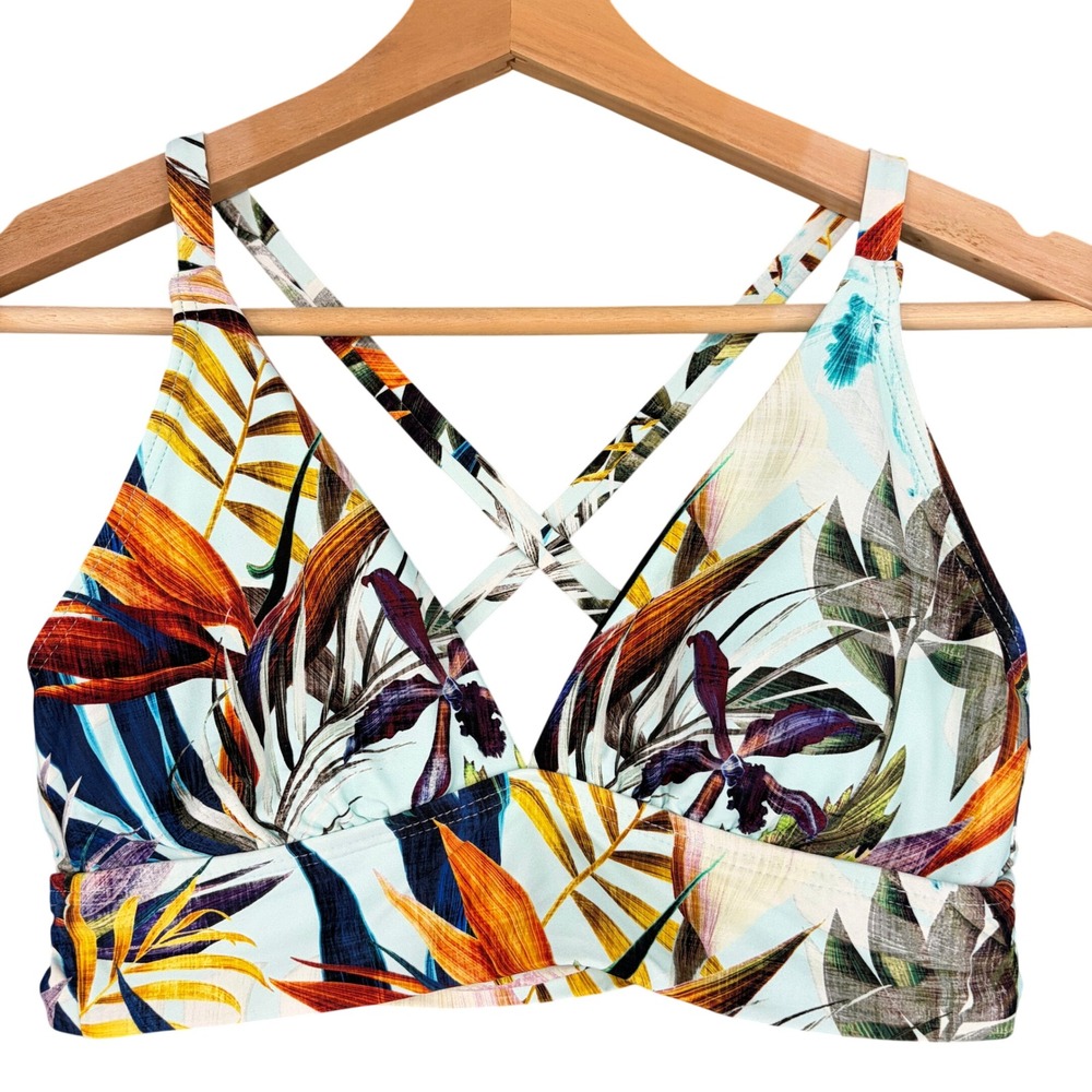 Title Nine Tropical Floral Bikini Top XS Multicolor 623520 Criss Cross Back Swim